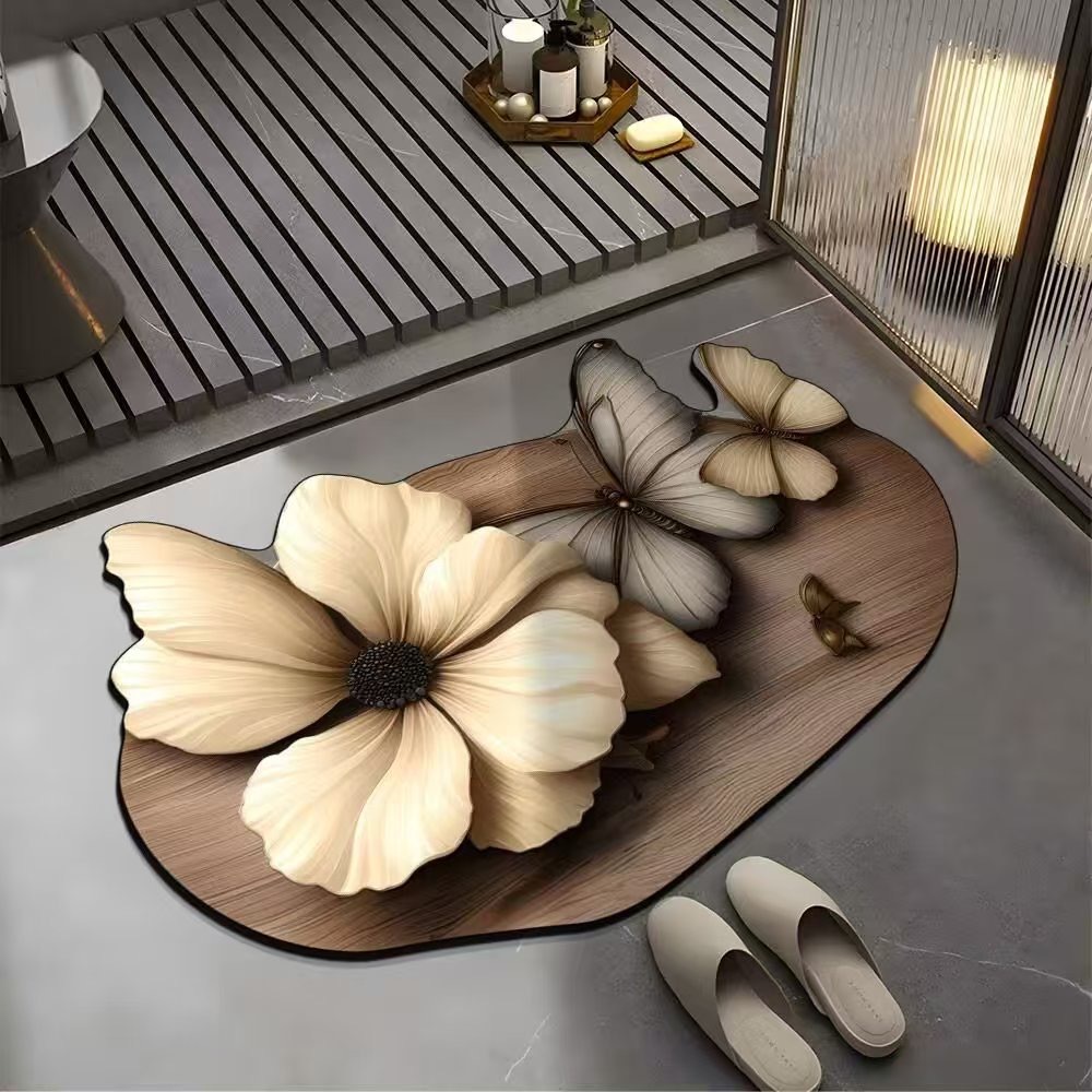 Alfombrilla de cuero absorbente de mariposa de lujo ligero Alfombrilla de baño para el hogar Alfombrilla antideslizante resistente a la suciedad de la cocina con fuerte absorción de agua image 9