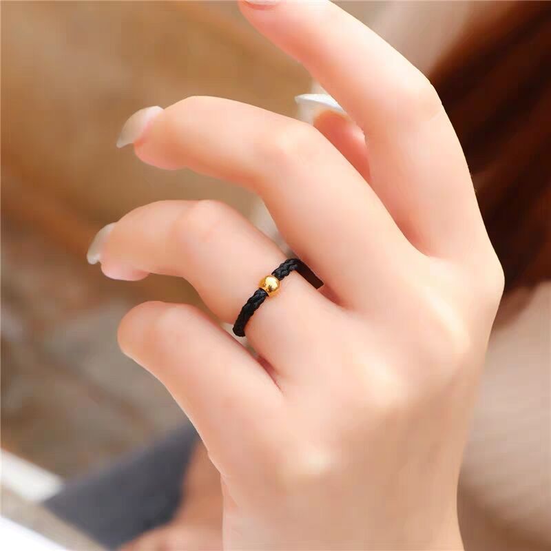 Black rope small gold bean ring