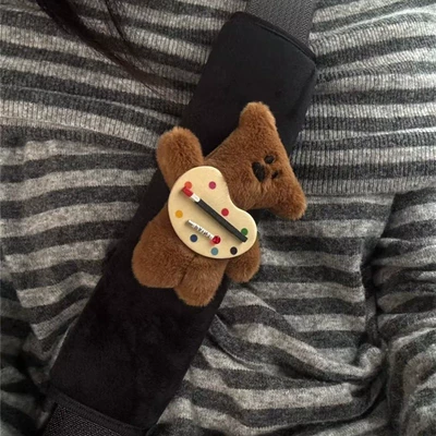 Teddy Bear Shoulder Pads, Cute Car Decorations, Mr. Bean Seat Belt Protectors, Car Interior Accessories (Seat belt shoulder pad) - drawing-board-bear-safety-belt