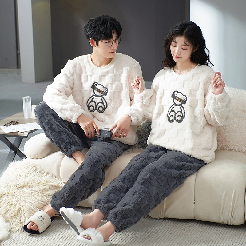 情侣睡衣冬季加绒加厚珊瑚绒男女秋冬季法兰绒家居服保暖两件套装