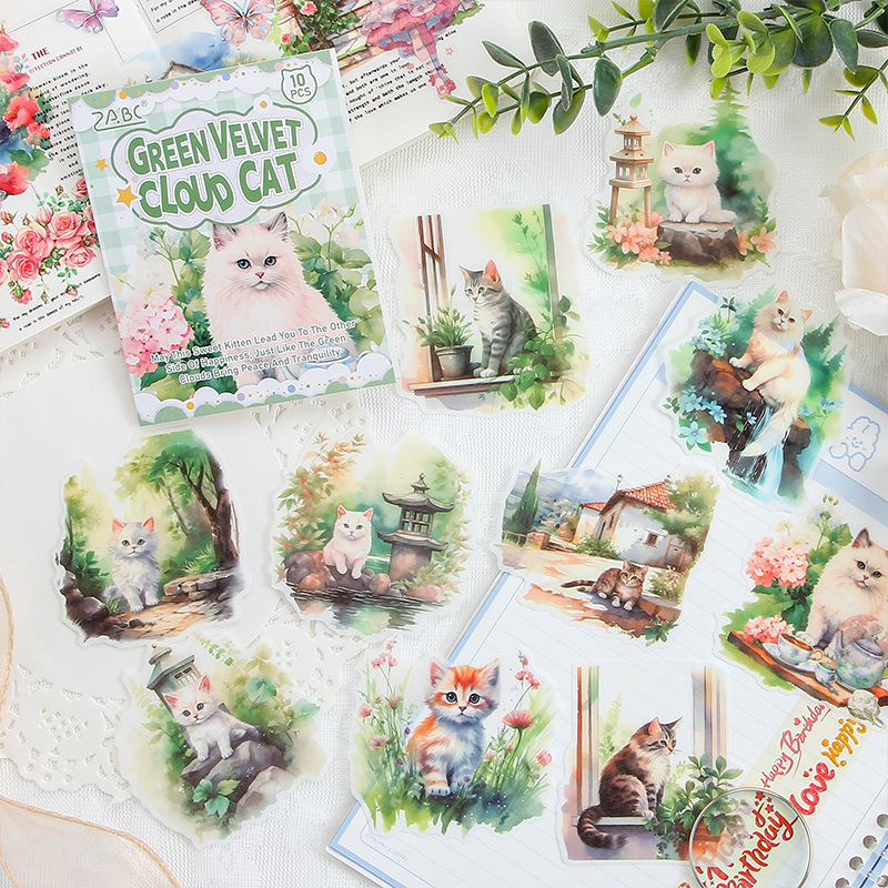 Nube dulce Miao aceite especial y papel pegatinas paquetes diy diario de mano pegatinas de animales adorables pegatinas de papelería gato