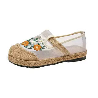 New products, old Beijing cloth shoes, summer women's retro soft sole, non-slip mesh, embroidered shoes, and slip-on flat slippers.
