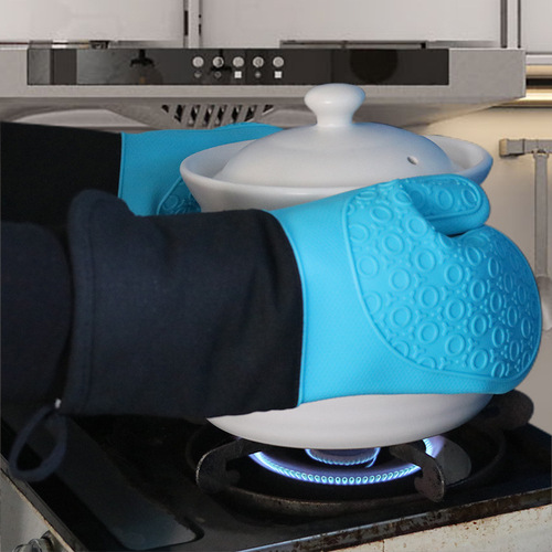 Big eyes wavy silicone heat insulation gloves, anti-scalding oven wave oven heat insulation, extended and thickened polycotton gloves