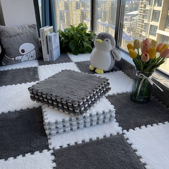 Plush Patchwork Floor Mat Carpet Bedroom Household Flocking Bedside Blanket Suede Climbing Mat Children's Puzzle Foam Floor Mat