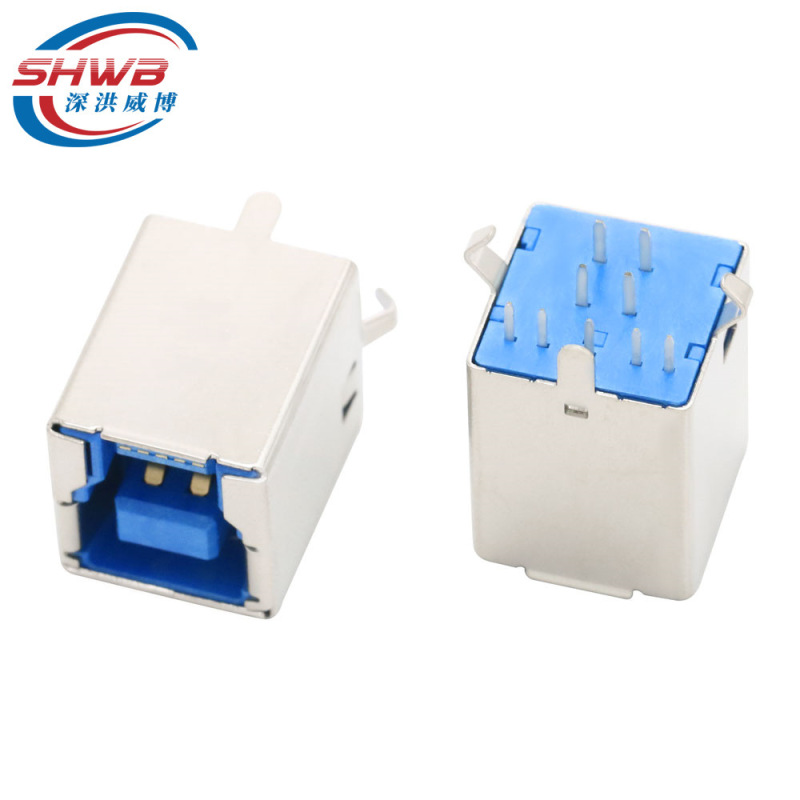 USB Type B 3.0 B female 180 degree vertical plug board USB BF180 degree blue glue square square Port female socket printer