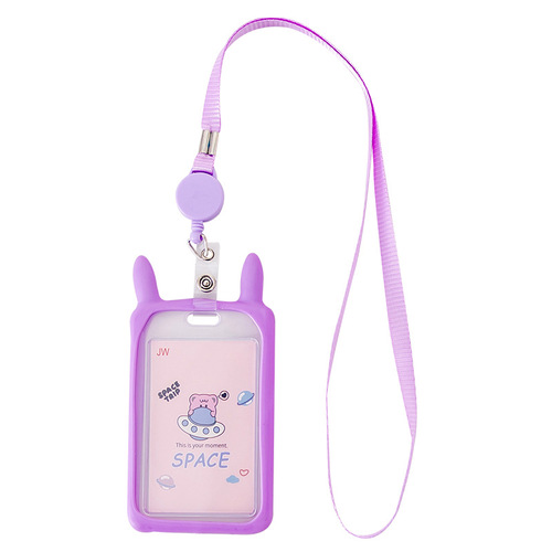 Cute Cartoon Rabbit Ears Children's Universal Card Cover School Card Meal Card Retractable Lanyard ID Cover Factory Direct Sales