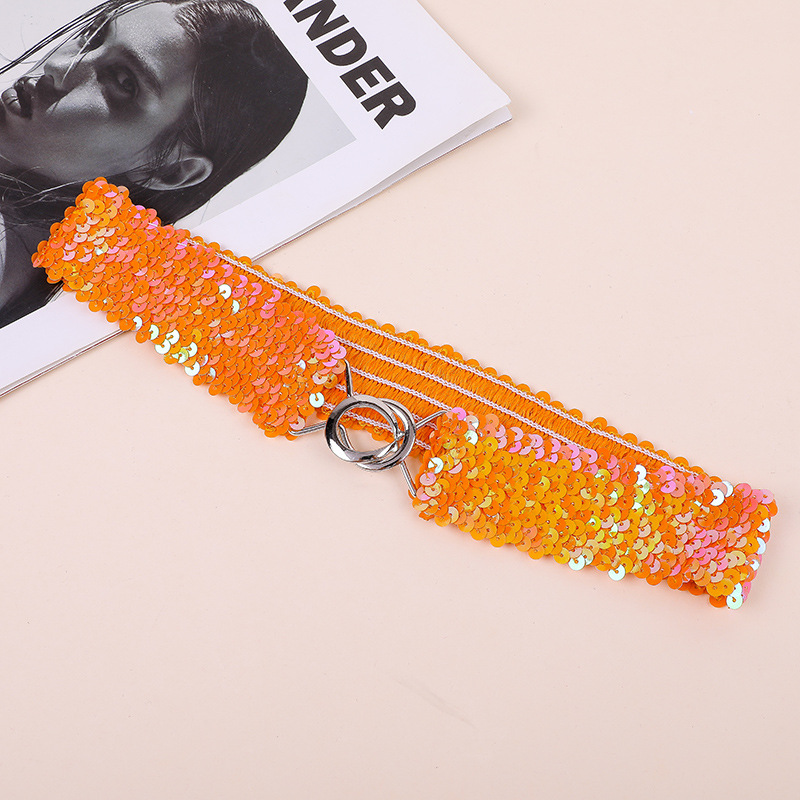 スパンコールのベルトが華やかでおしゃれな大人の子供の女性のベルトの卸売りはベルトを締めて弾力のベルトの現物を掛けます。