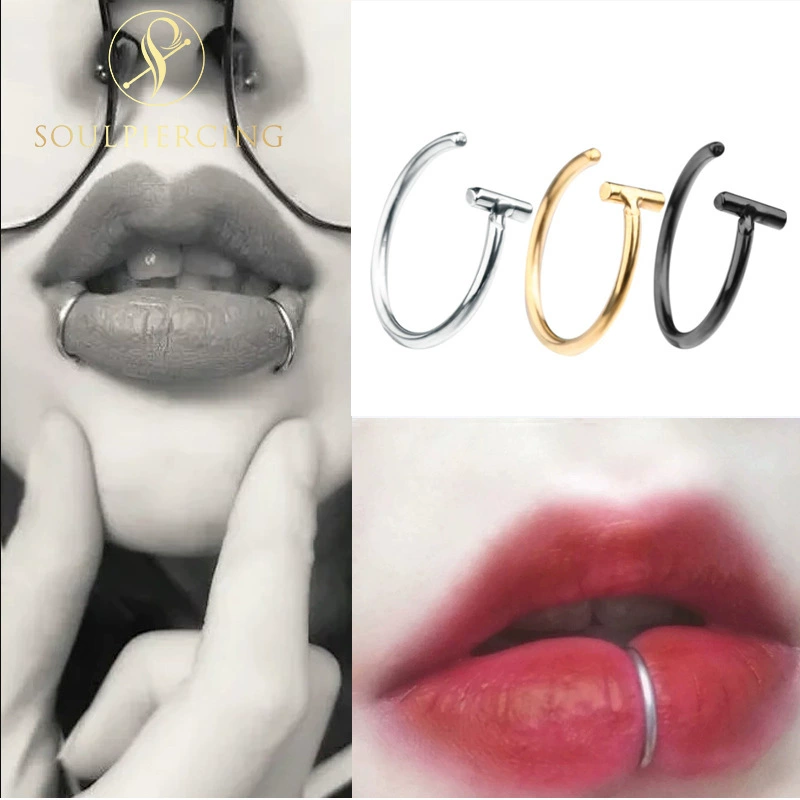 Nose & lip rings, stainless steel, 0.8–1.0 mm rod, 8/10 mm diameters, steel/black/gold