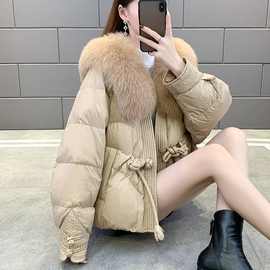 仿狐狸毛皮外套女2023新款短款毛绒一体气质羽绒服冬时尚保暖