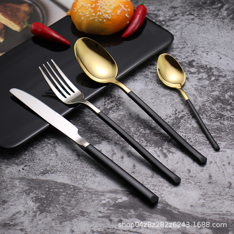 304 Stainless Steel Tableware Square Handle Portuguese Western Food Knife, Fork and Spoon Set Hotel Restaurant Steak Knife, Fork and Spoon logo