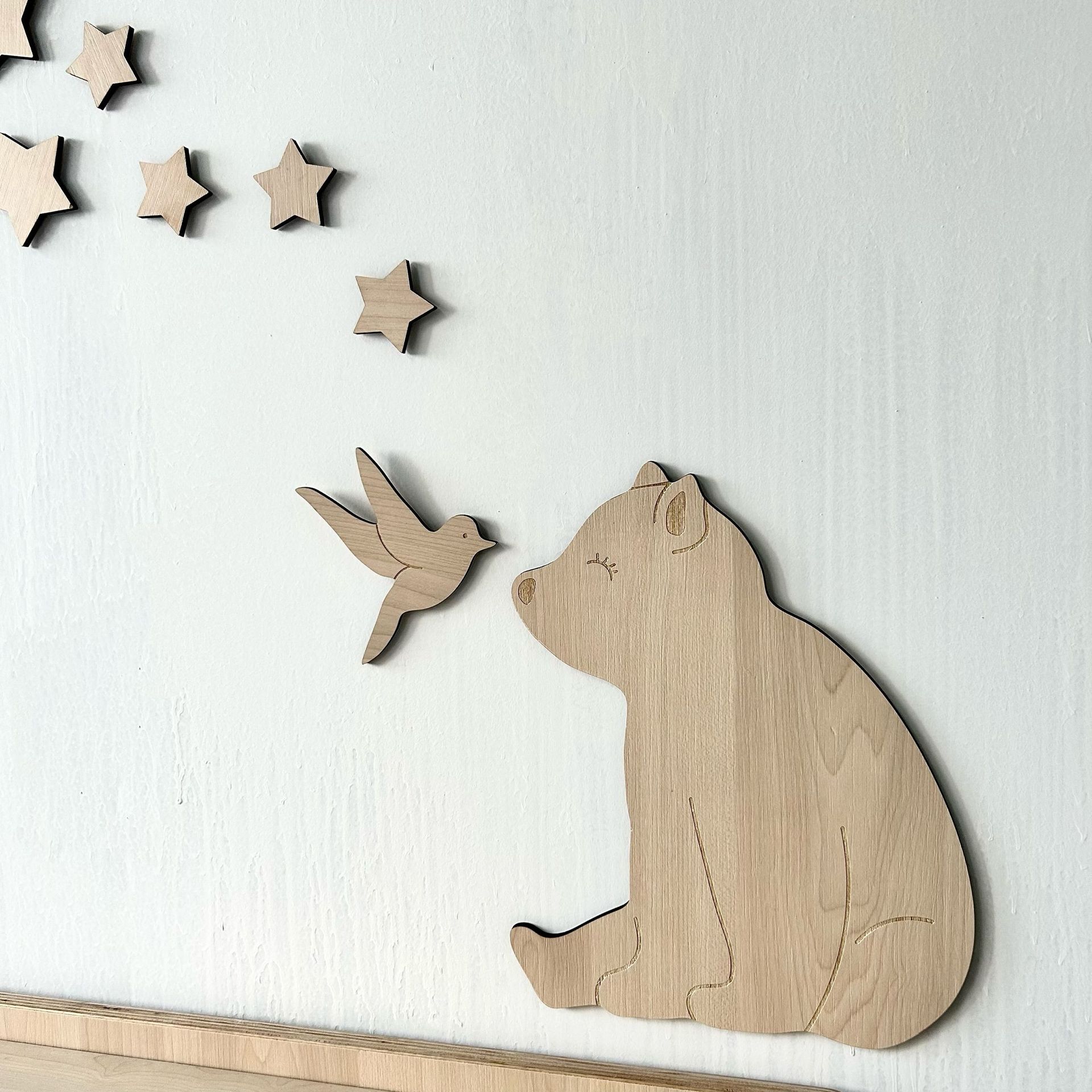Estilo nórdico creativo personalizado habitación de los niños oso animal etiqueta de la pared de madera dormitorio Montessori escena pared Decoración