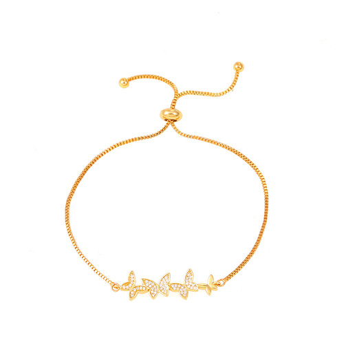 Cross-border new diamond flower butterfly bracelet, personalized temperament copper inlaid zircon pull-out bracelet ins style