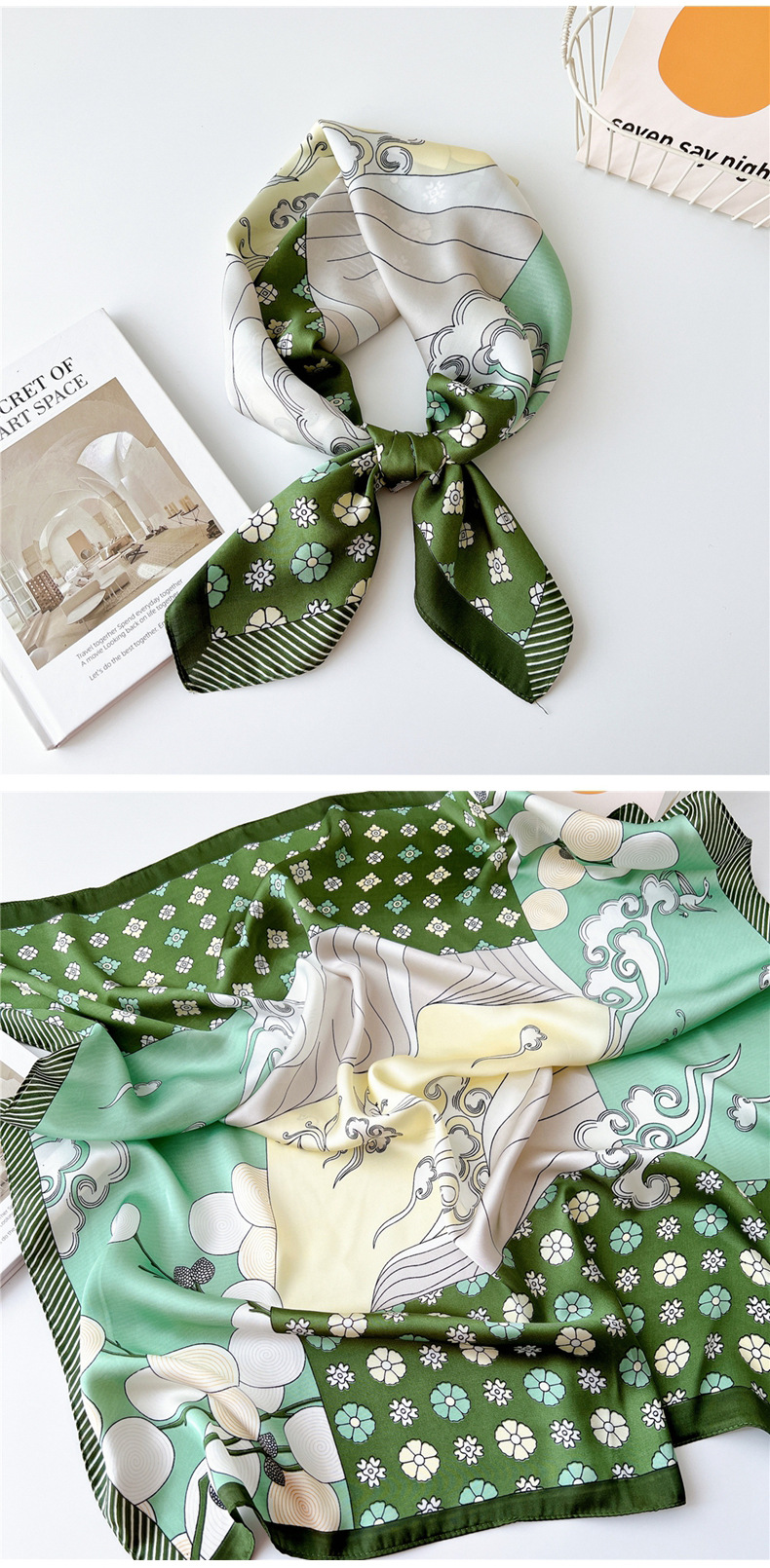 40g Weight Silk Scarf Classification Outdoor, Travel Occasion Polyester Material Printing Pattern Spring&Summer Season Women's Gender Printing Design Elegant Style Women's Elegant Printing Polyester Printing Silk Scarf 21