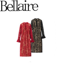 ZA外贸批发 欧美风法式女装时尚蕾丝镂空低胸喇叭袖包臀连衣裙