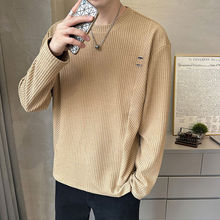 潮牌潮流圆领日系纯色百搭男士t恤针织衫春秋季宽松长袖秋装卫衣