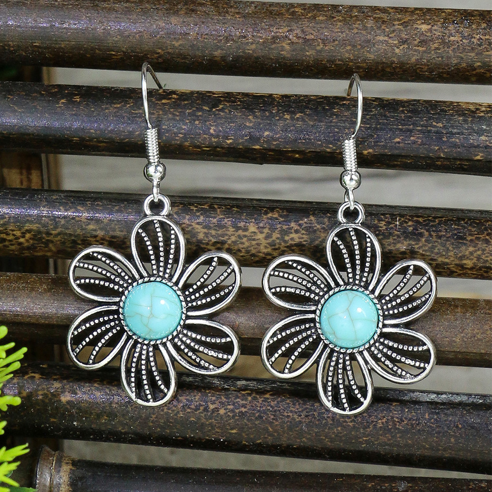 14g Weight Vacuum Plating Gold Plating Process Alloy Ear Needle Material Drop Earrings Classification 1 Pair Quantity Casual Occasion Alloy, turquoise Material Water Droplets Pattern Women's Gender Plating Design Retro Style 1 Pair Retro Water Droplets Plating Alloy Turquoise Drop Earrings 无