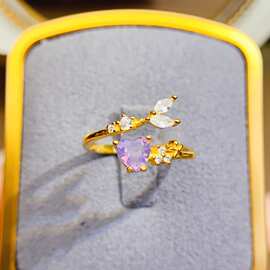 工厂批发爆款天然薰衣草戒指S925银镶嵌主5*5热销欧美一件代