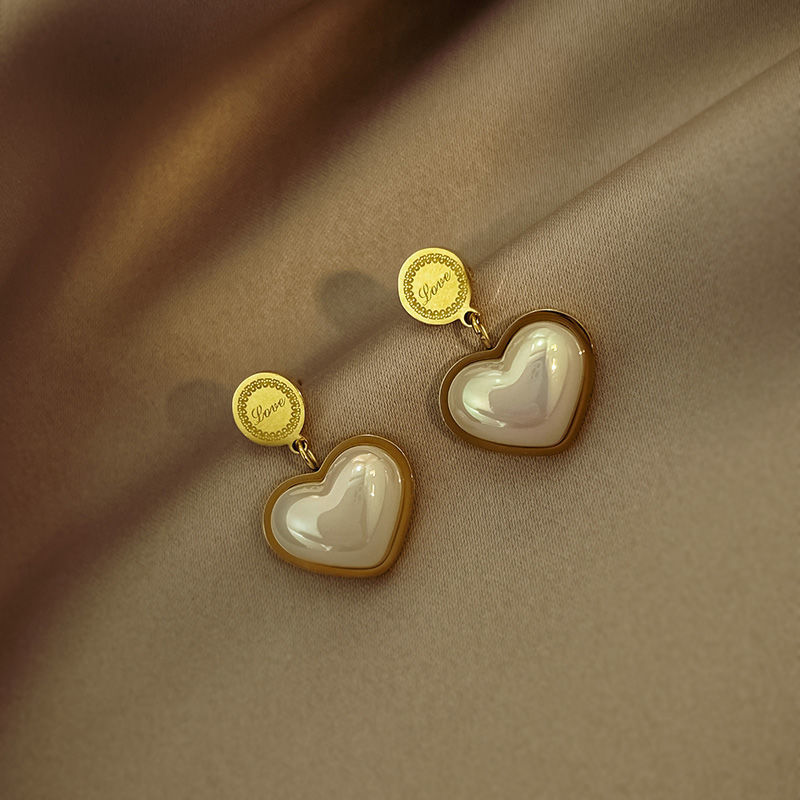 Mode Coeur Forme Titane Acier Incrustation Perle Boucles D'oreilles Collier display picture 2