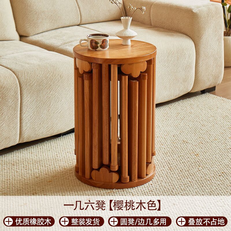 無垢材の積み重ね可能な丸いスツール、モダンな家庭用コーヒーテーブル、小さなスツール、ダイニングテーブルスツール、新しい中国風のスタッキングチェア、予備椅子|undefined