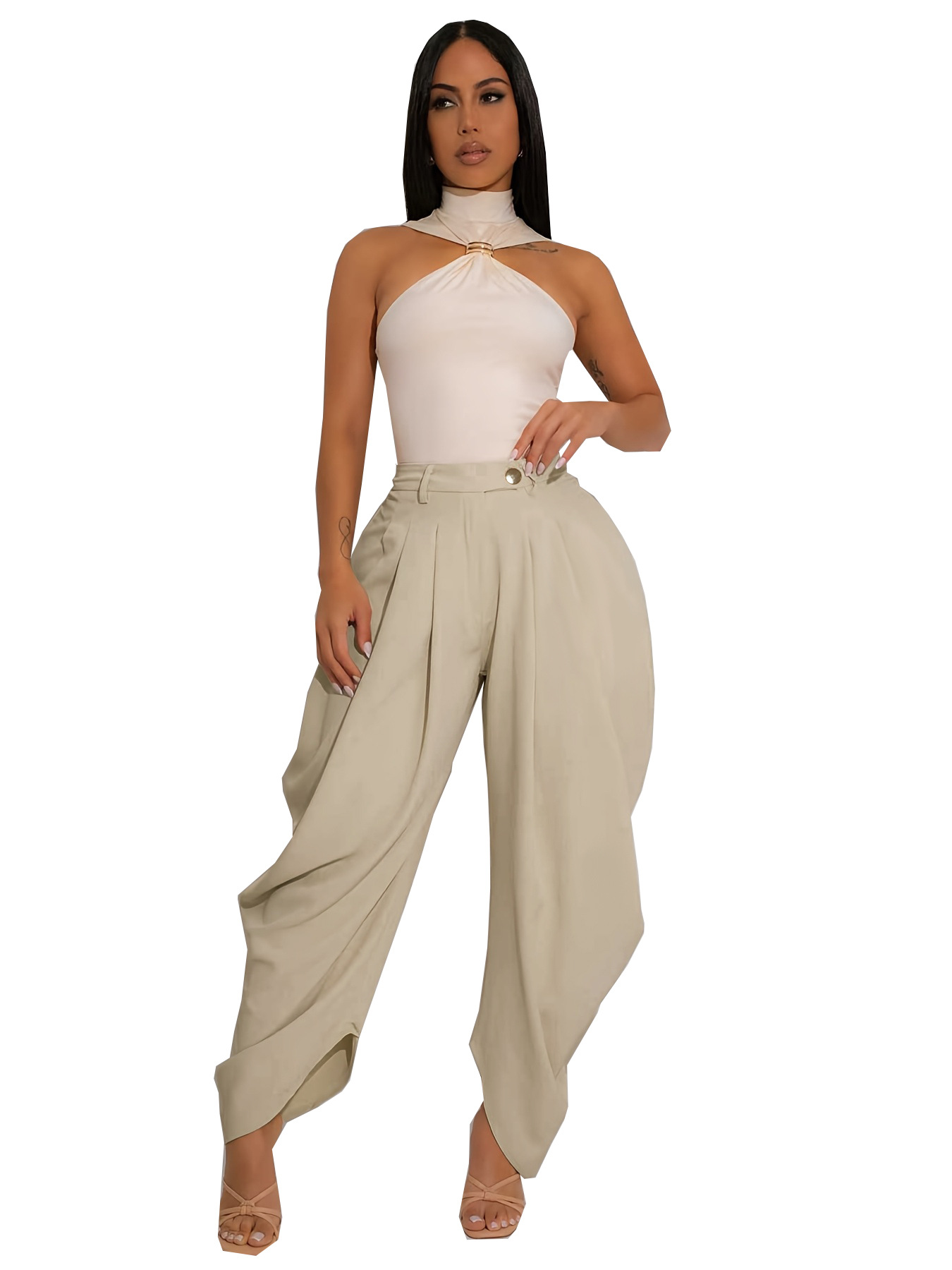 TW795 Damen-Freizeithose, einfarbig, mit Blumenmuster, sexy, urban, mehrfach gefaltet, unabhängiger Stil, lässige Unterteile_voghion.com