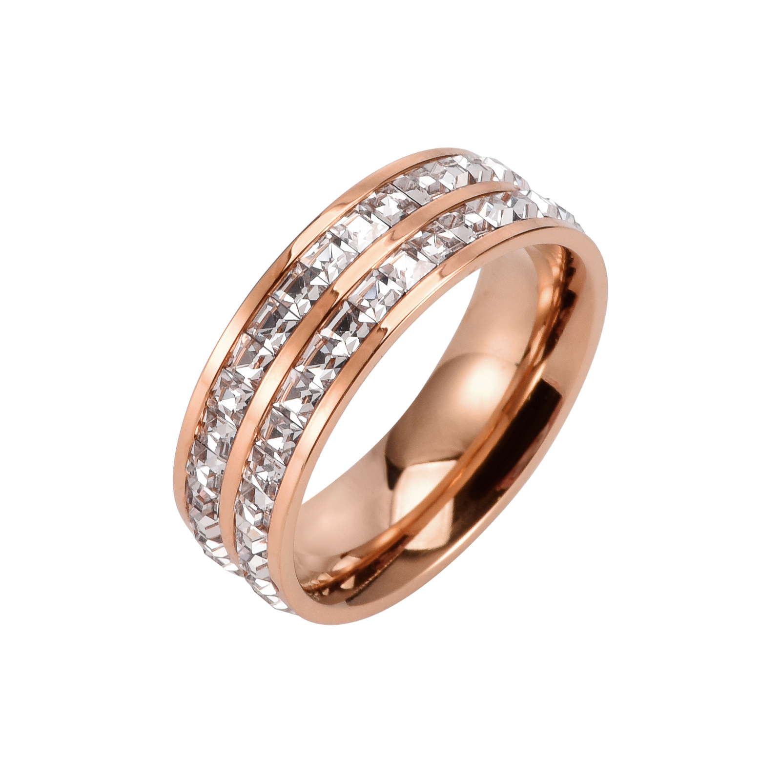 Fashion Circle Stainless Steel Polishing Plating Inlay Zircon Gold Plated Rings display picture 1