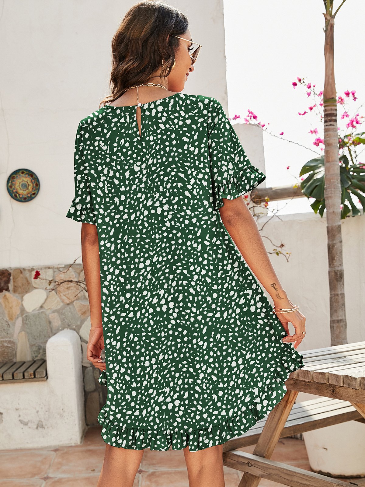 168g Weight Knee-Length Dress Length Type Short Sleeve Sleeve Length A-Line Skirt Dresses Type Flounce Sleeve Sleeve Type Polyester Fabric Type Daily Occasion Round Neck Neckline Loose Version Leopard Pattern Summer Season Women'S Gender Printing Design Fashion Style Wholesale Women'S Fashion Printing Leopard Daily Round Neck Short Sleeve A-Line Skirt 32