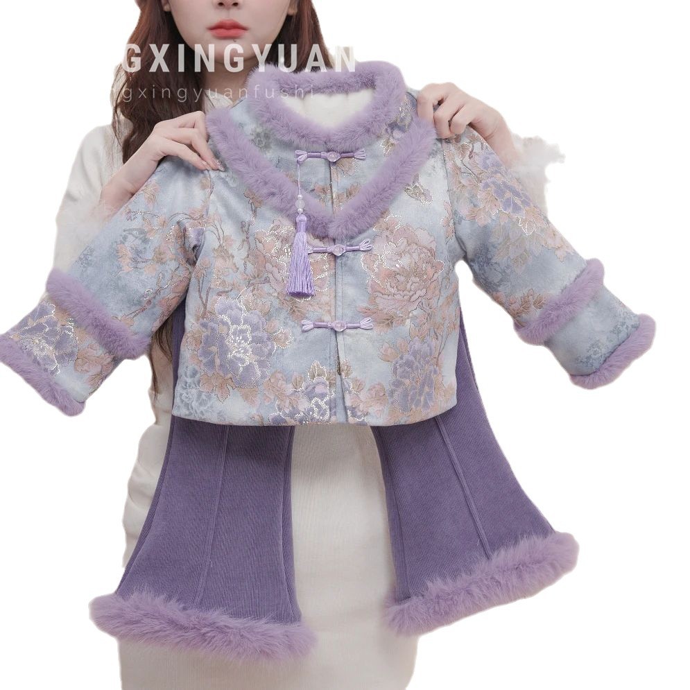 [Nuevo estilo chino · Luo] niños estrella redonda niñas otoño invierno cheongsam vestido Tang princesa estilo chino set de chaqueta de niña image 6