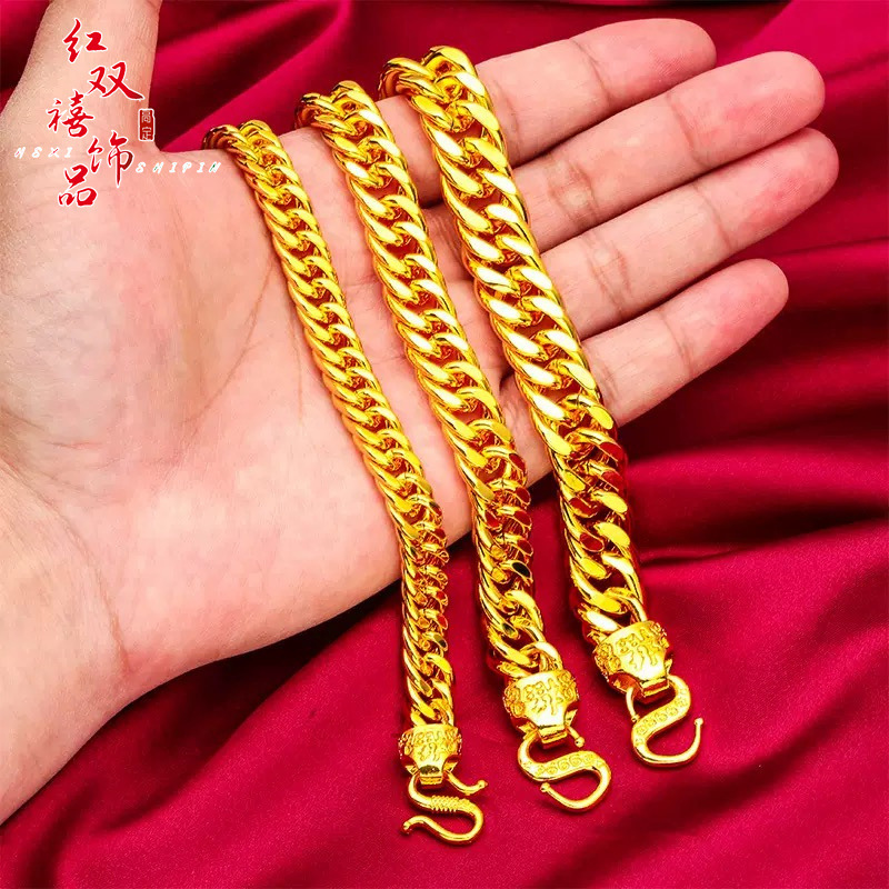 Sand Gold Bracelet Men's Imitation Gold Fortune Head Boss Bracelet Light Luxury High-End Middle-Aged and Elderly Stall Jewelry Wholesale