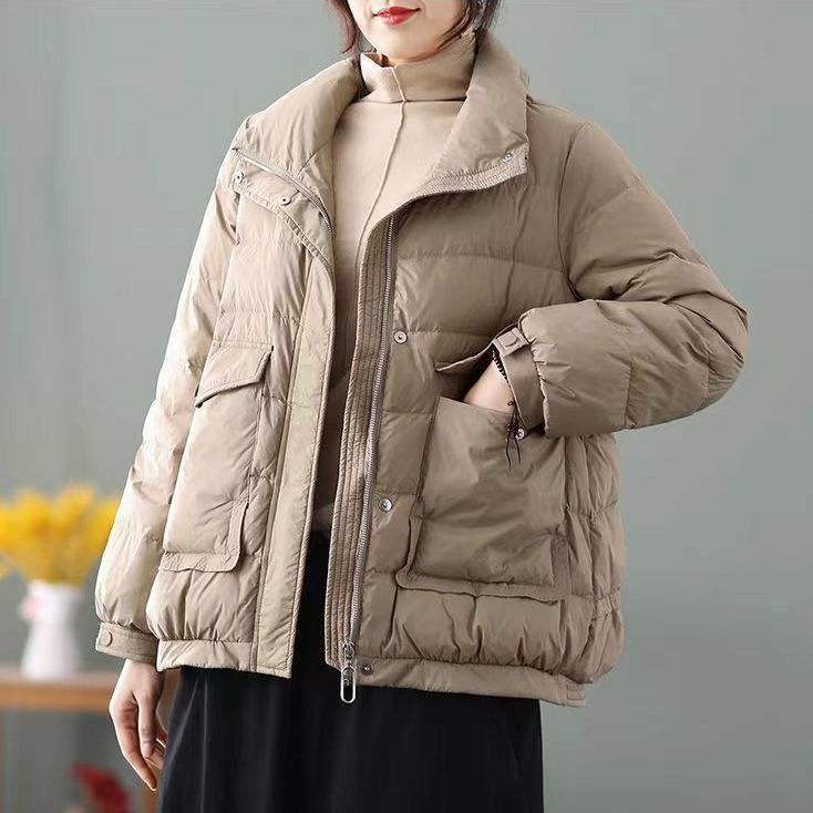 2025 Autumn and Winter New Lightweight Stand Collar Large Pocket down Jacket for Women, Short Petite Slimming Warm Coat Trendy