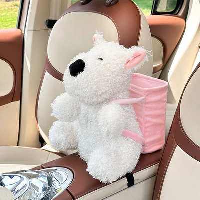 Cartoon car tissue box plush doll car paper box trash can two-in-one creative multi-functional storage bucket (Car tissue box/set) - west-highland-puppy-tissue-box-back-bucket