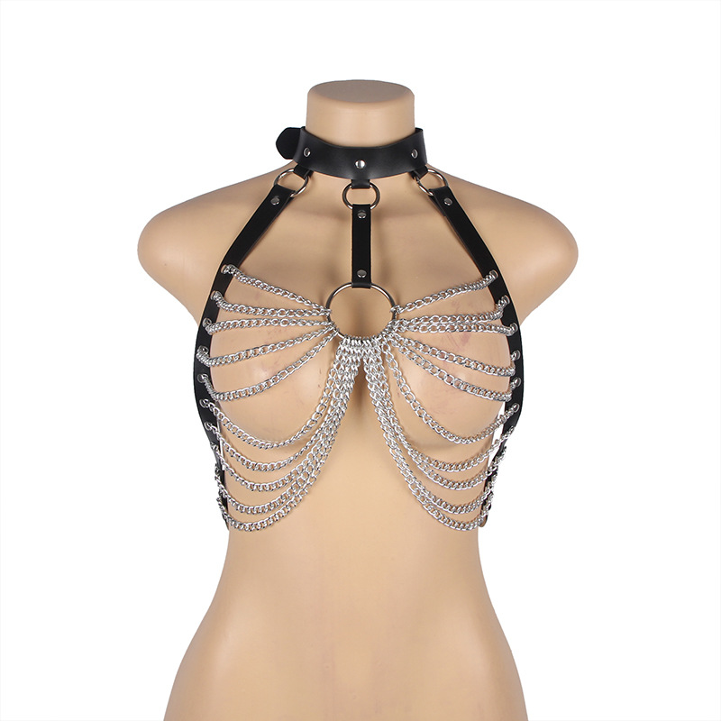 Sexy cadena de metal smsexy cuerpo cadena cuero pecho punk corsé correa 81176