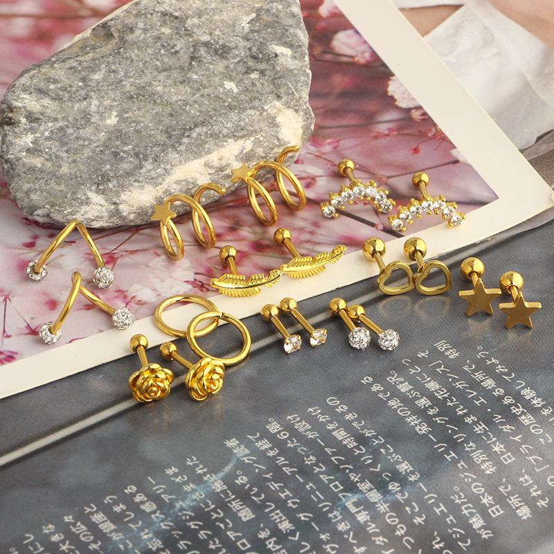 Twist Ball Ear Stud 16G Stainless Steel Rod Earring Zircon Earring 20 Piece Set Piercing Jewelry Nose Ring Eyebrow Ring detail image 12