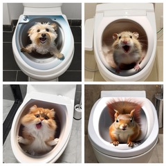 越境創意3d子猫子犬動物トイレ便器貼りホーム装飾壁貼り自己接着画防水防油