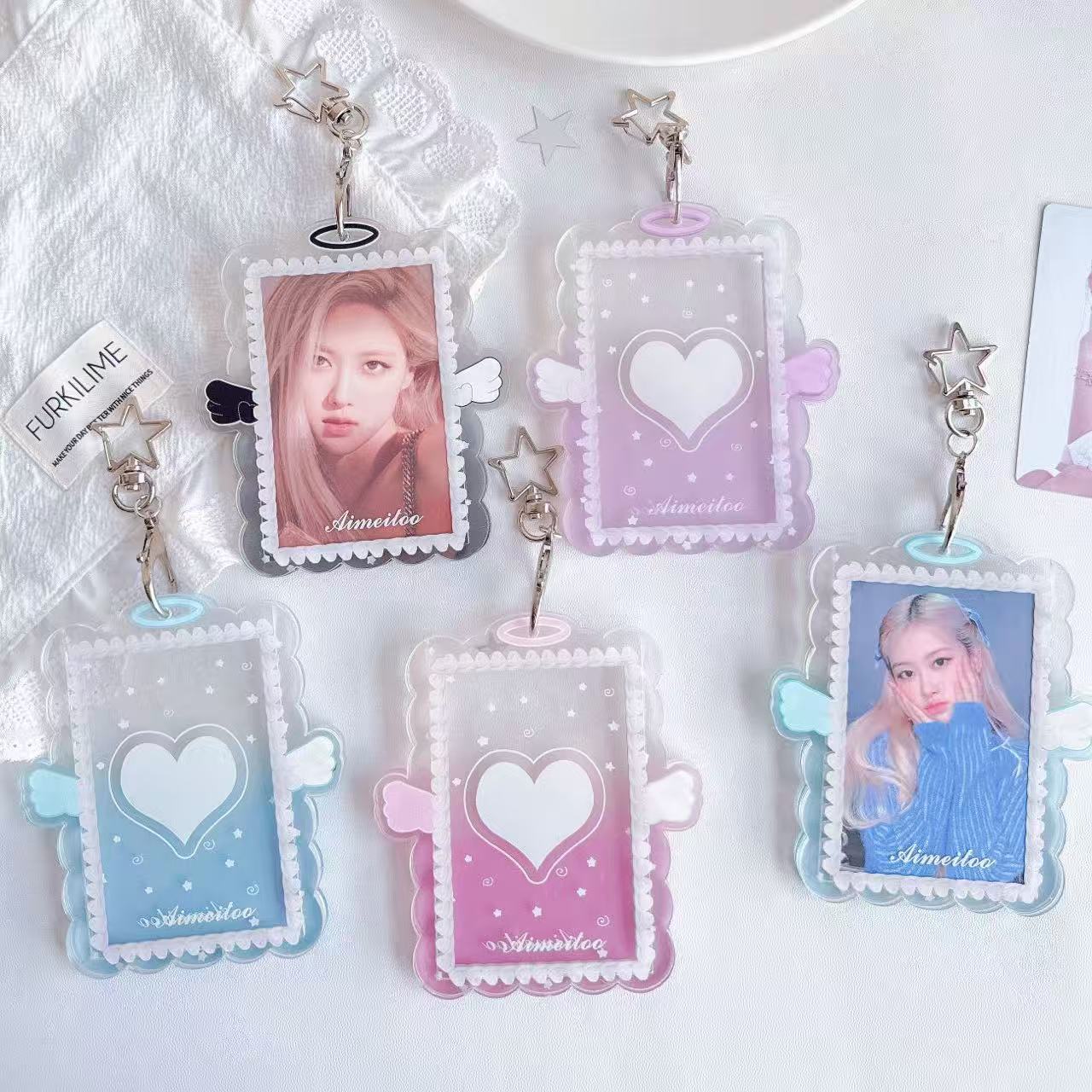 Original Ins Sweet Girl Angel Wings Acrylic Hard Card Holder for Students 3inch Fan Display Small Card Holder