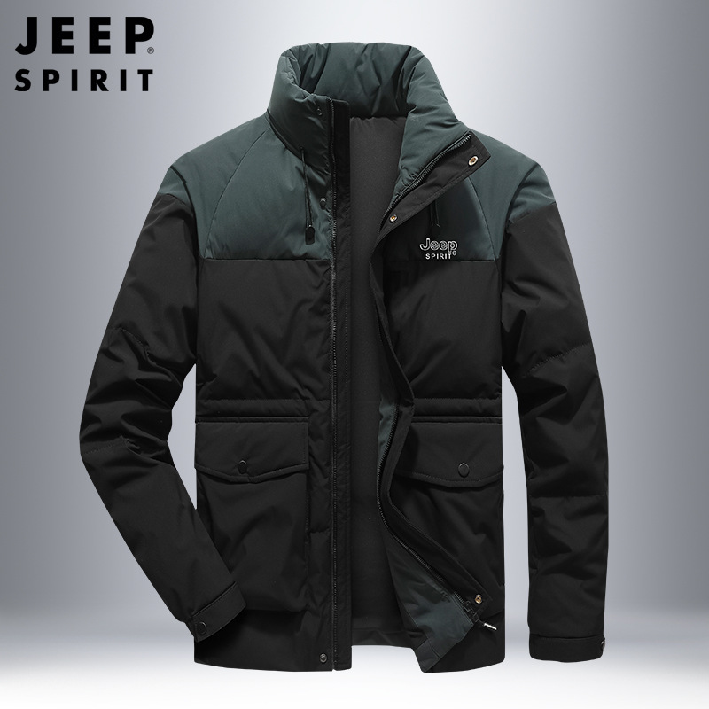 JEEP SPIRIT新款男士羽绒服加厚防风连帽多袋大码男装羽绒服外套