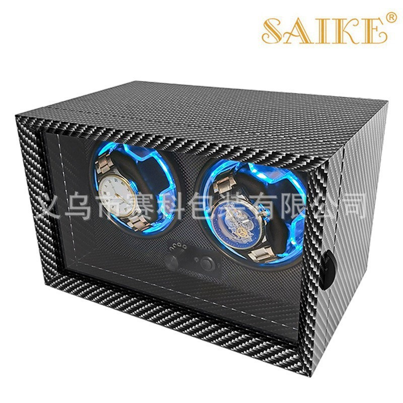 现货批发碳纤纹立式2表位机械手表自动摇表器双表位电动手表上链