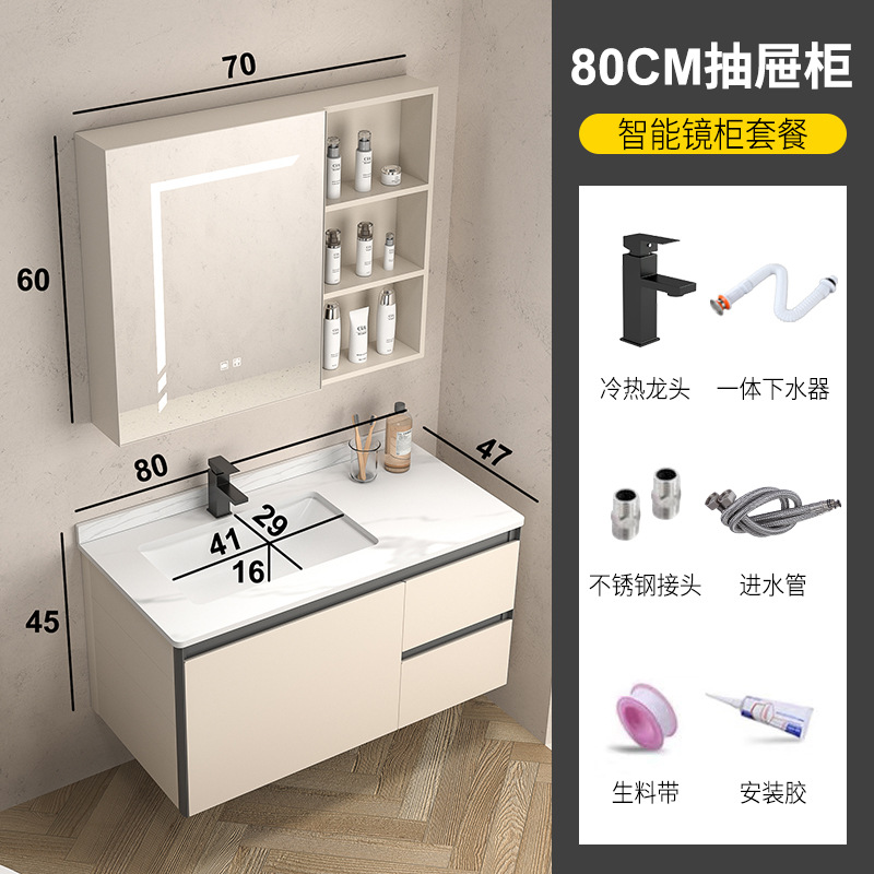 Estilo crema fabricante de gabinete de baño de aluminio espacio lavabo gabinete combinación lavabo fregadero mesa de lavado de cerámica cuenca integrada