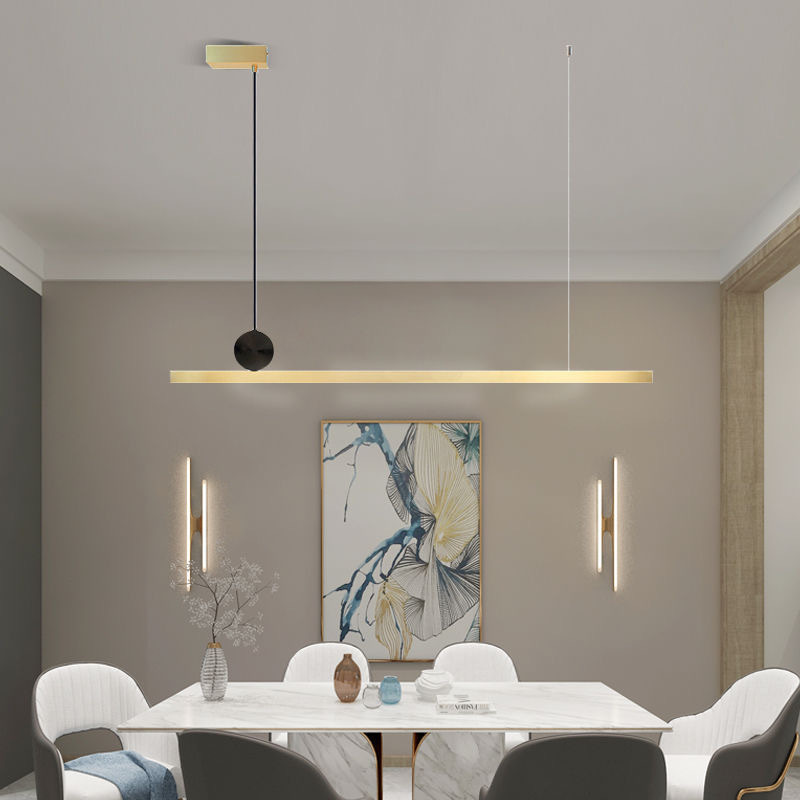 餐厅吊灯极简灯具北欧风简约现代一字铝材茶室吧台饭厅餐桌长条灯