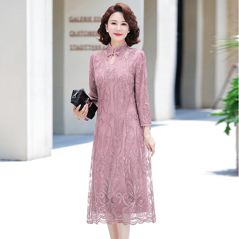 妈妈秋装新中式改良旗袍连衣裙平时可穿新款喜婆婆婚宴装礼服裙子|undefined