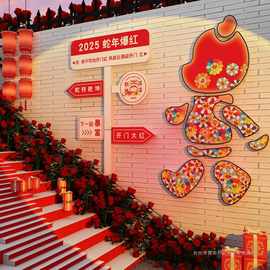 网红打卡拍照区背造场景墙面装饰氛围布置2025蛇新年春节元旦摆件