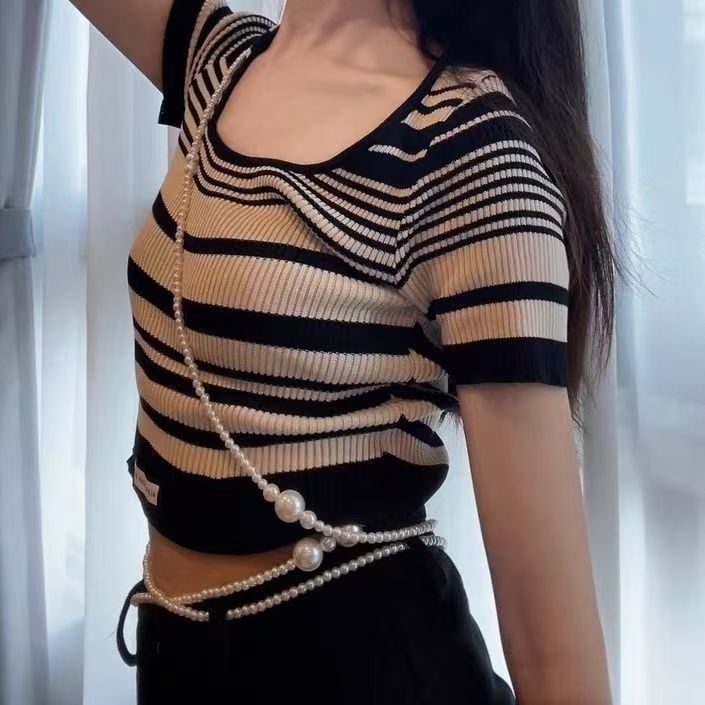 Cadena de cintura de perlas multicapa para mujer cinturón_voghion.com