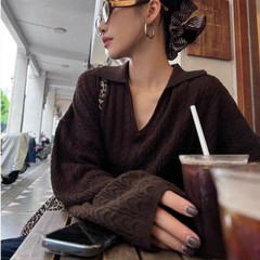 法式气质100羊毛衫v领麻花女25秋冬软糯气质短款毛衣打底羊绒上衣