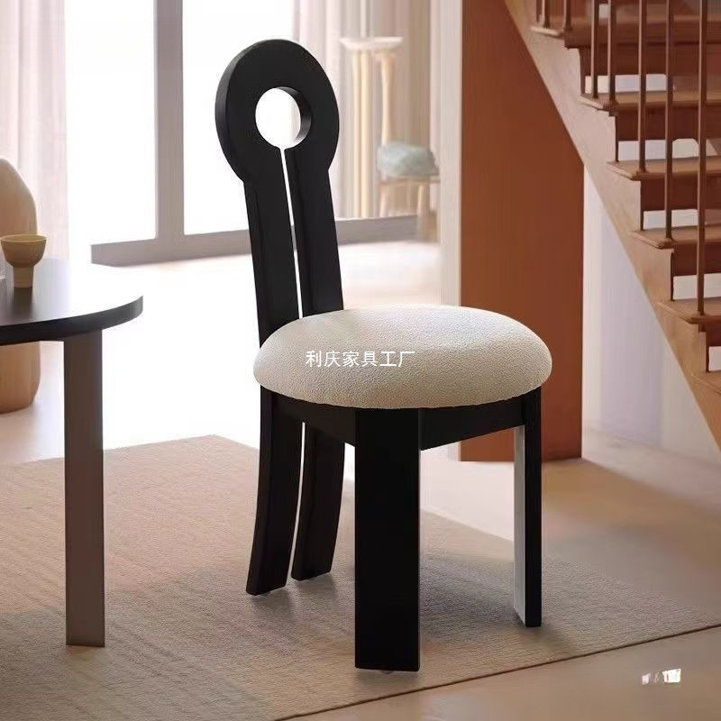 法式实木餐椅中古人鱼钥匙椅子靠背复古侘寂风设计师餐厅化妆凳子|undefined