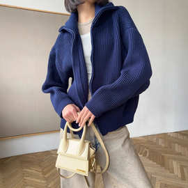 Свитер на молнии慵懒风针织开衫拉链外套毛衣上衣