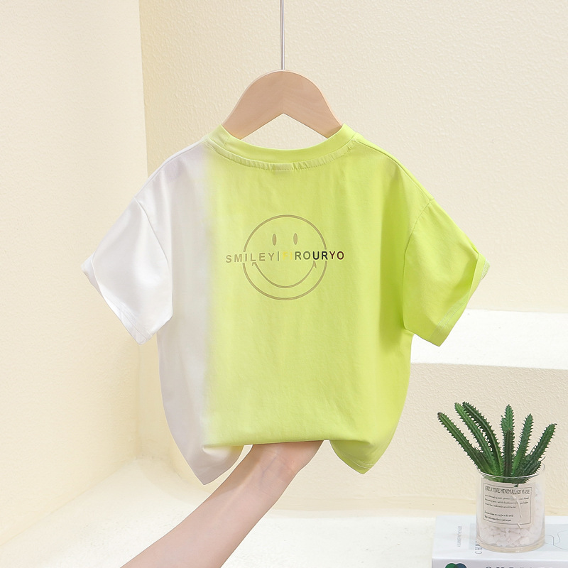 7813 Camiseta de manga corta para niños 2025 nuevo verano fresco y guapo tops de media manga de teñido degradado para niños verano para bebés