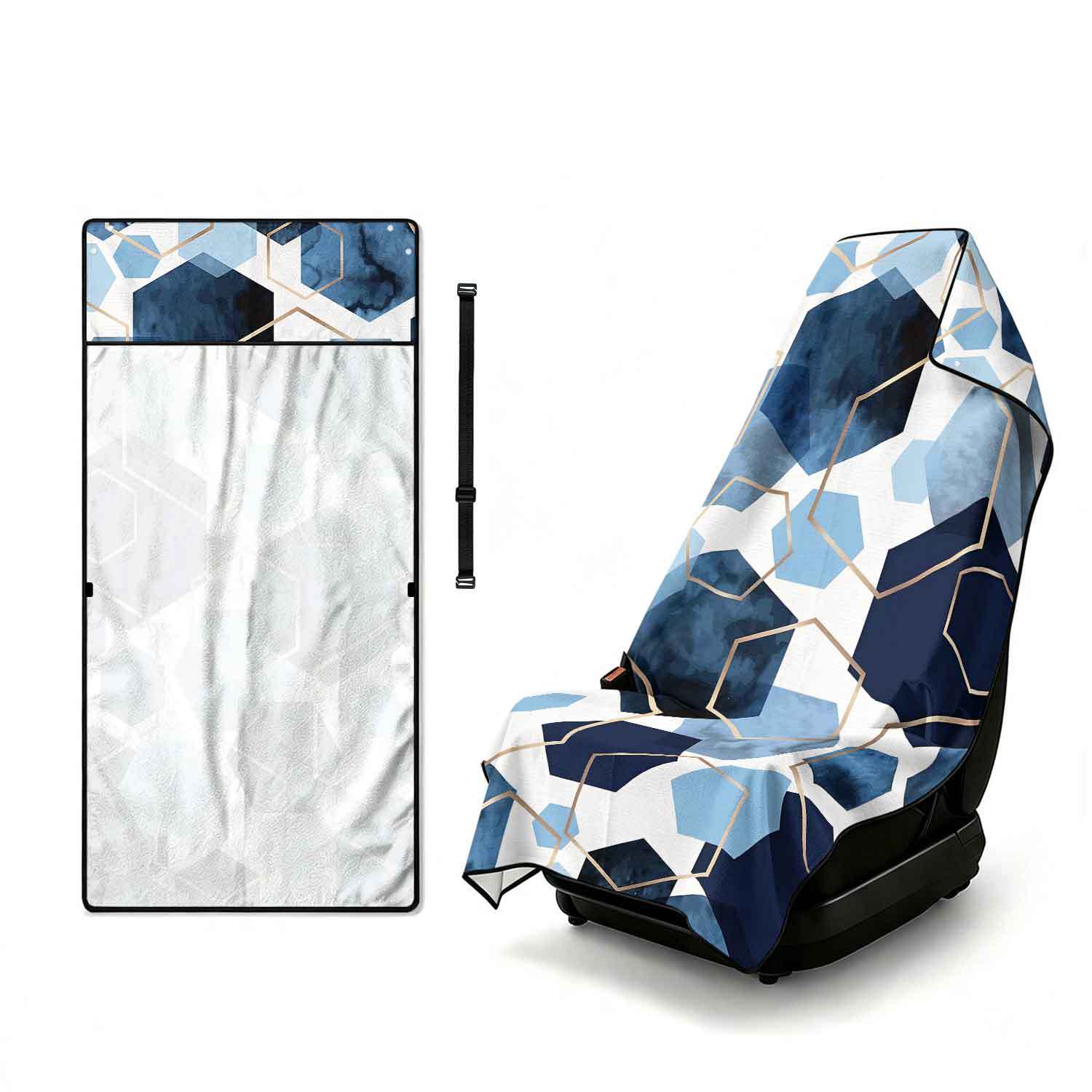 Printed bath towel and car seat cover 2-in-1, ultra-fine fiber outdoor beach and car dual-use universal seat cushion