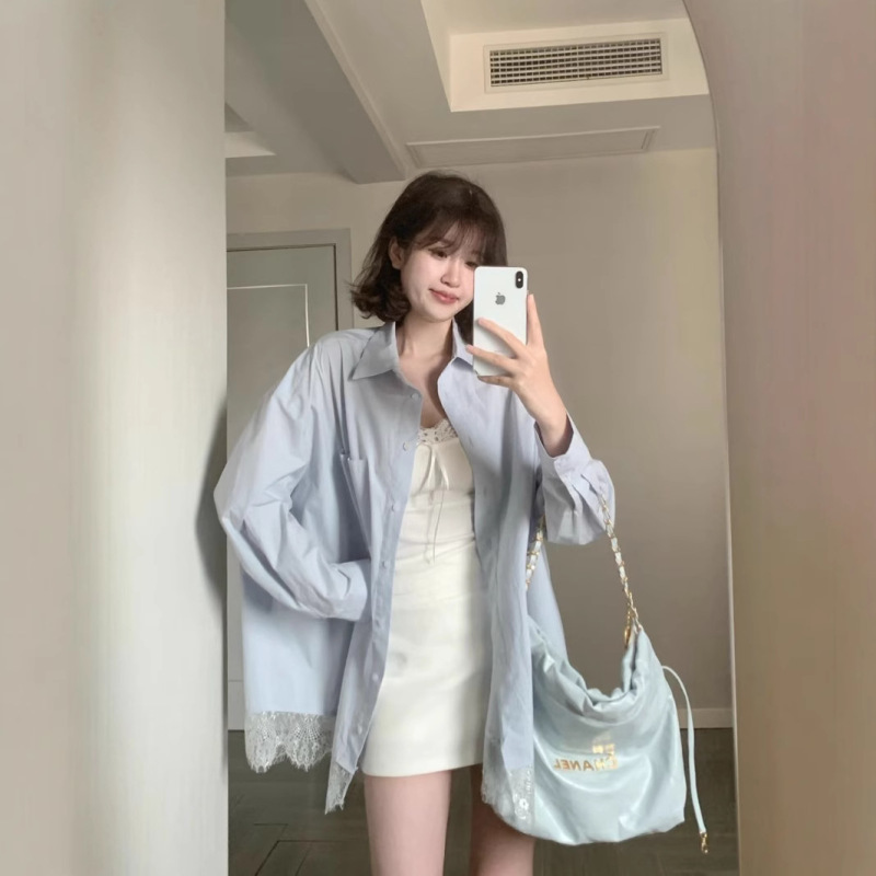 Lace Stitching Shirt Women's 2025 New Women's Spring Fashion All-match Niche Design Sense Loose Shirt Jacket Lace Stitching Shirt Women's 2025 New Women's Spring Fashion All-match Niche Design Sense Loose Shirt Jacket