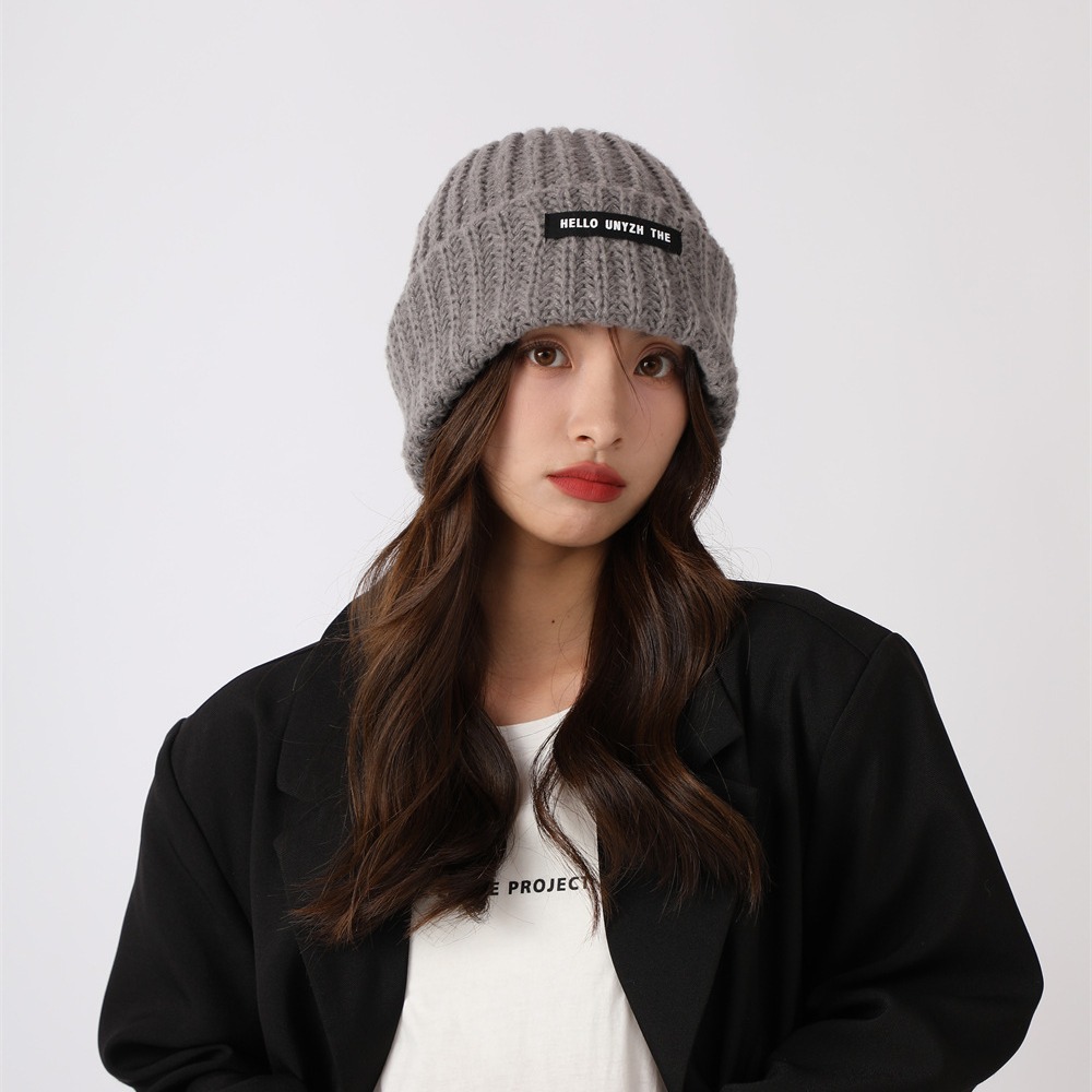 Couples pile up hats with yarn, versatile men women in autumn and winter, Korean knitted for warmth, big head loose hat_voghion.com