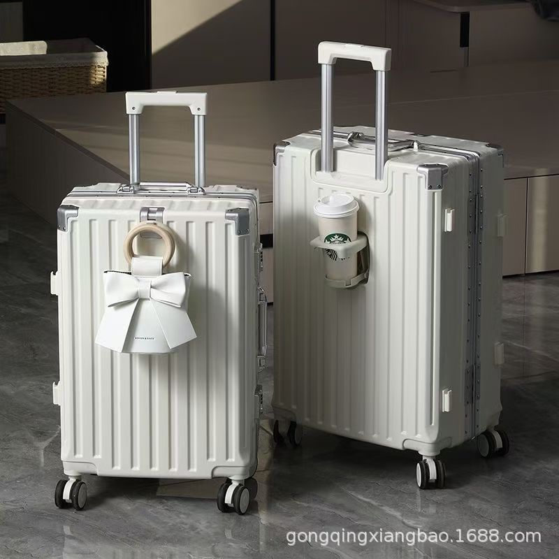 Foreign trade luggage with cup holders, trolley cases, men's aluminum frame travel cases, women's thickened combination lock cases, sturdy and durable student cases