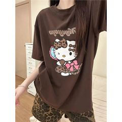 ハローキティ欧米風純綿半袖tシャツ女性ins夏服2025新型ゆるい洋気痩せ上着